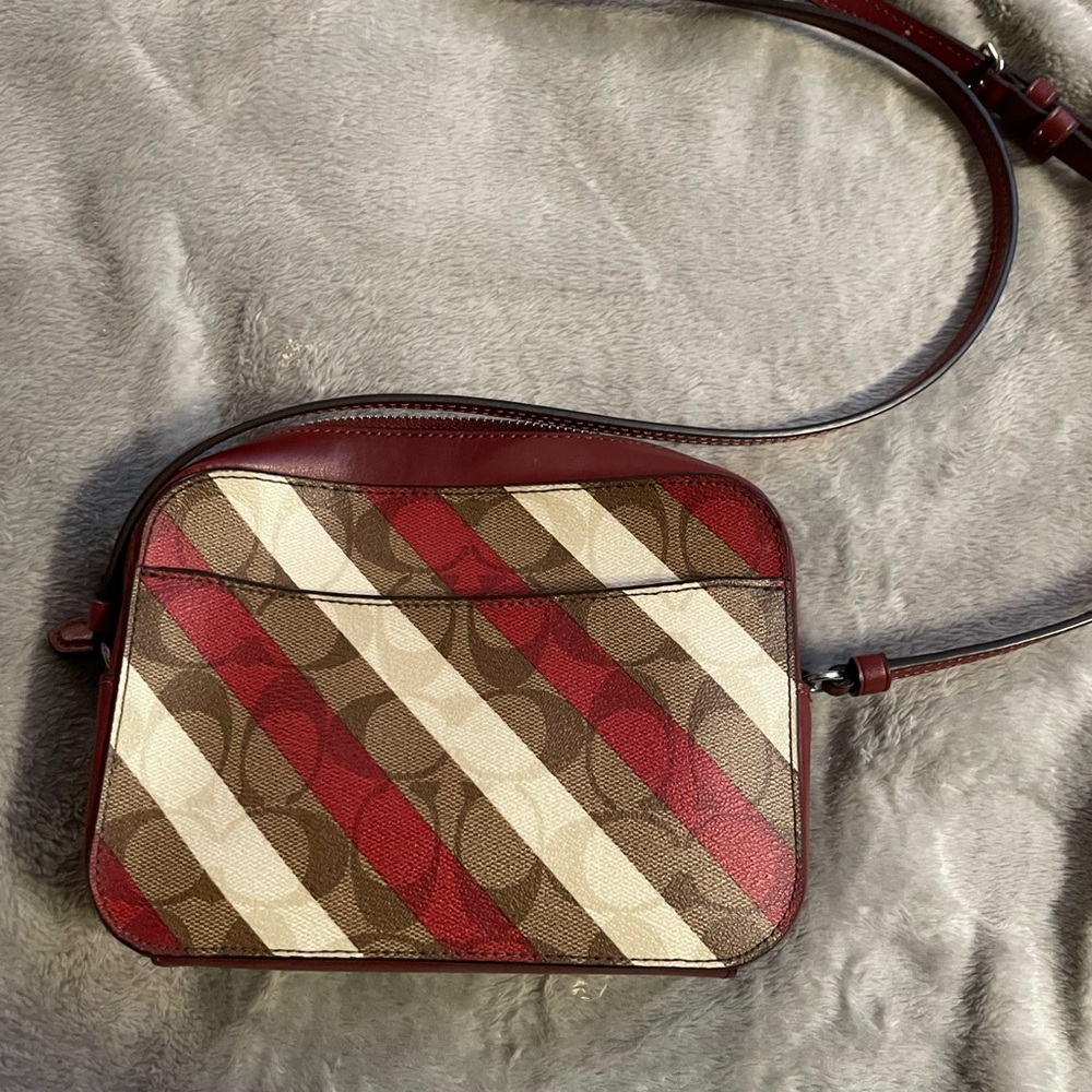 Coach Red and Brown Striped Crossbody Bag with Adjustable Strap NWOT